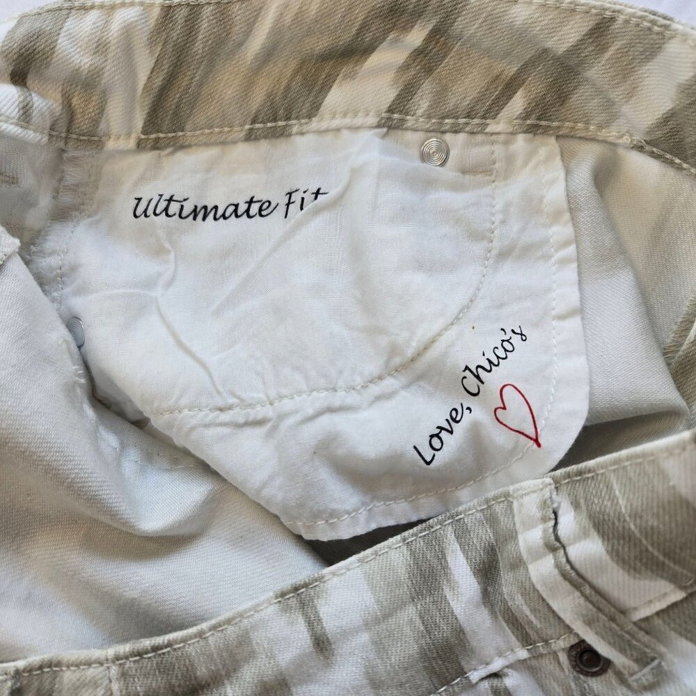 Chicos Platinum Denim Printed Regular Fit Pants Ikat Tan White Size 14 - Picture 11 of 11